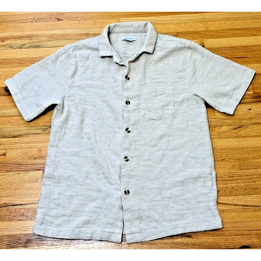 Cotton On Palma Button Up‎ Mens Shirt S Beige Knit Spread Collared Short Sleeve